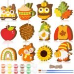 JellyArch 36 Pcs Fall Wood Crafts Cutouts for Kids & Adults, Autumn Maple Leaf Blank Unfinished Wooden Slices, DIY Thanksgiving Paint Ornaments Hanging Home Decorations for Boys Girls School Party