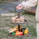 Rustic Wooden 2-Tiered Round Tray – Farmhouse Kitchen Decor for Serving Food, Snacks, and Seasonal Displays (Brown) - Image 7