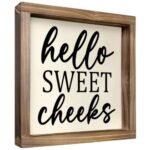 Rustic Farmhouse Bathroom Decor - Adorable 'Hello Sweet Cheeks' Wooden Sign, Humorous Wall Plaque for Restroom & Toilet Shelves, Perfect for Home or Apartment Under $70 - Image 2