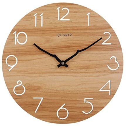 LAIGOO 12 Inch Wood Wall Clock Quartz Analog, Silent Non-Ticking, Decorative Modern Wall Clock Battery Operated for Living Room Bathroom Bedroom Kitchen Office School