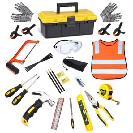 QeeHeng Kids Real Tools Set,Woodworking Tool Set,30 PCS Builder Children Real Hand Tools Kit Construction Learning,Home DIY Play for Boys & Girls Beginner Learning Gift,Come with Tool Box