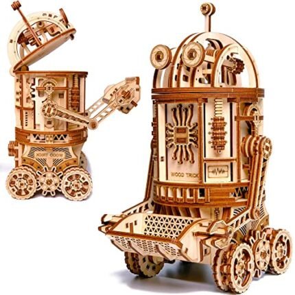 Wood Trick Space Junk Robot 3D Wooden Puzzles for Adults to Build - Rides up to 13 ft - 9.5x6.7 in - Model Kits for Adults - DIY Wooden Models to Build