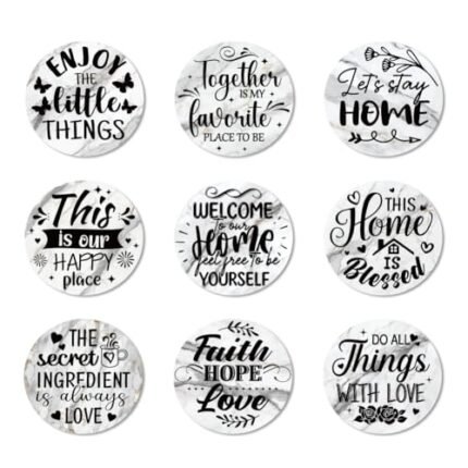 ANATTASOUL 9 Pcs Wood Coasters for Drinks Home Blessings Colorful Wooden Cup Mat for Coffee Table Decor, 3.9" Non-Slip Desk Coasters for Home, Apartment, Office, Bar