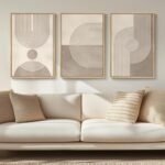 Framed Boho Neutral Abstract Wall Art for Living Room, 3 Piece Mid Century Modern Painting Prints, Minimalist Geometric Canvas Artwork for Dining Room Bedroom Hallway Office Wall Decor, 16x24 In