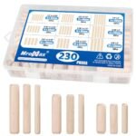 230Pcs Wood Dowels Kit in 9 Sizes, 1/4", 5/16", 3/8" Fluted Wooden Dowel Pins Pegs Assortment Kit, Twill Grooved Hard Wood Crafts Dowel Pegs Pin for Crafts, Furniture, DIY Manual and Carpentry