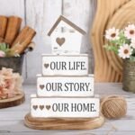 Cinnvoice Rustic Wooden Tabletop Decor - Tiered Tray Sign for Home, "Our Life Story" - Neutral Coffee Shelf Centerpiece under $70 - Image 6