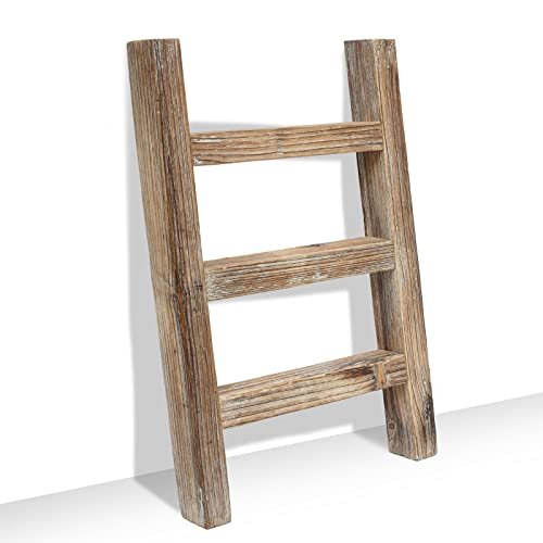 41JJ4NWMhyL._SL500_.jpg FUIN Wooden Tea Towel Ladder, Mini Ladder Towel Rack Display Hanger, Small Rustic Farmhouse Tea Towel Stand Holder for Country Bathroom Decor, Burnt Brown