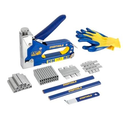 EVERTOOLS 4-in-1 Heavy Duty Staple Gun Kit with 6,000 Staples, Adjustable Power and Jam-Free Design, Includes Staple Remover and Gloves for Upholstery, Furniture, Carpentry, Decoration and DIY