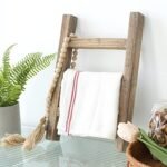 FUIN Mini Wooden Tea Towel Ladder Rack - Rustic Farmhouse Display Stand for Country Bathroom Decor, Burnt Brown - Image 3