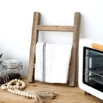 FUIN Mini Wooden Tea Towel Ladder Rack - Rustic Farmhouse Display Stand for Country Bathroom Decor, Burnt Brown - Image 2